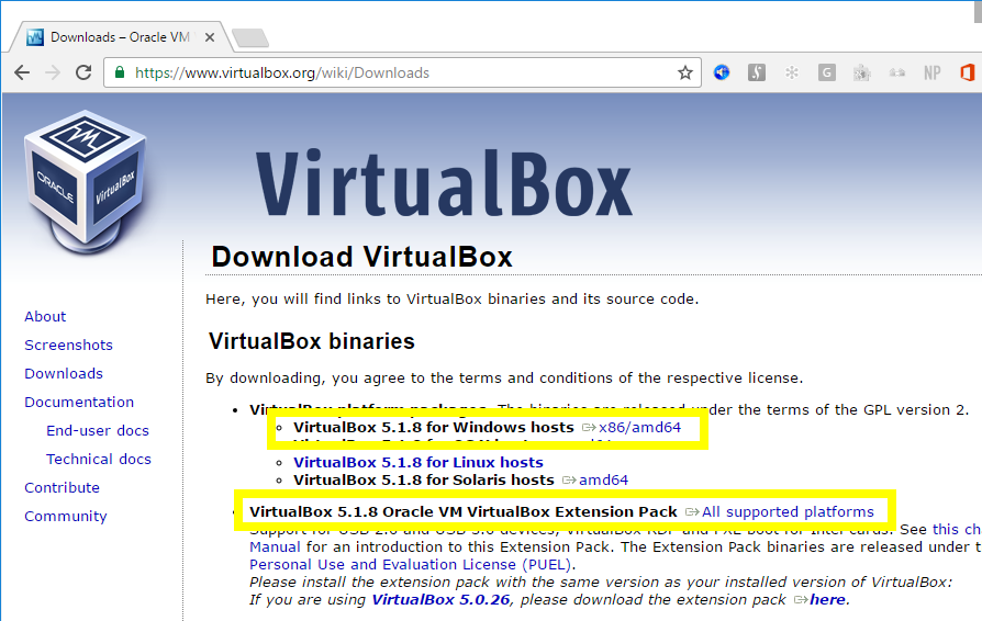 VirtualBox Installation Download Page