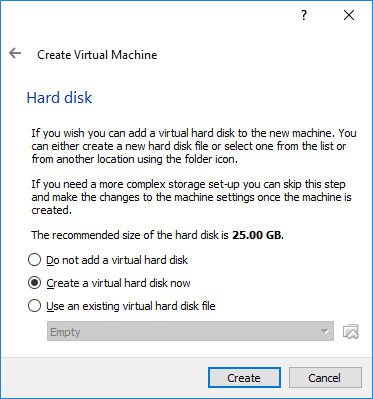 Windows P6 VirtualBox Install Hard Disk