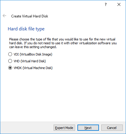 Windows P6 VirtualBox Install Hard Disk File Type