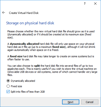 Windows P6 VirtualBox Install Hard Disk Type