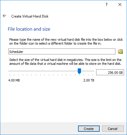 Windows P6 VirtualBox Install Hard Disk Size